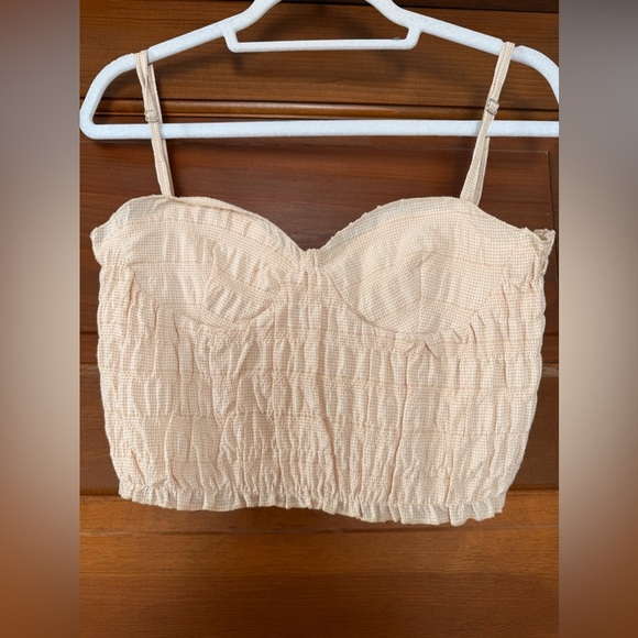 ZARA Textured Gingham Ruched Stretch Bustier Crop Top Size M - Picture 2 of 6